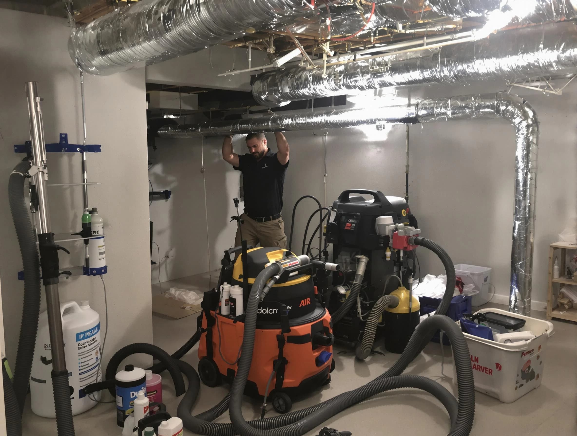 West Haven Air Duct Cleaning specialist performing professional mold removal from air ducts using safety equipment in West Haven
