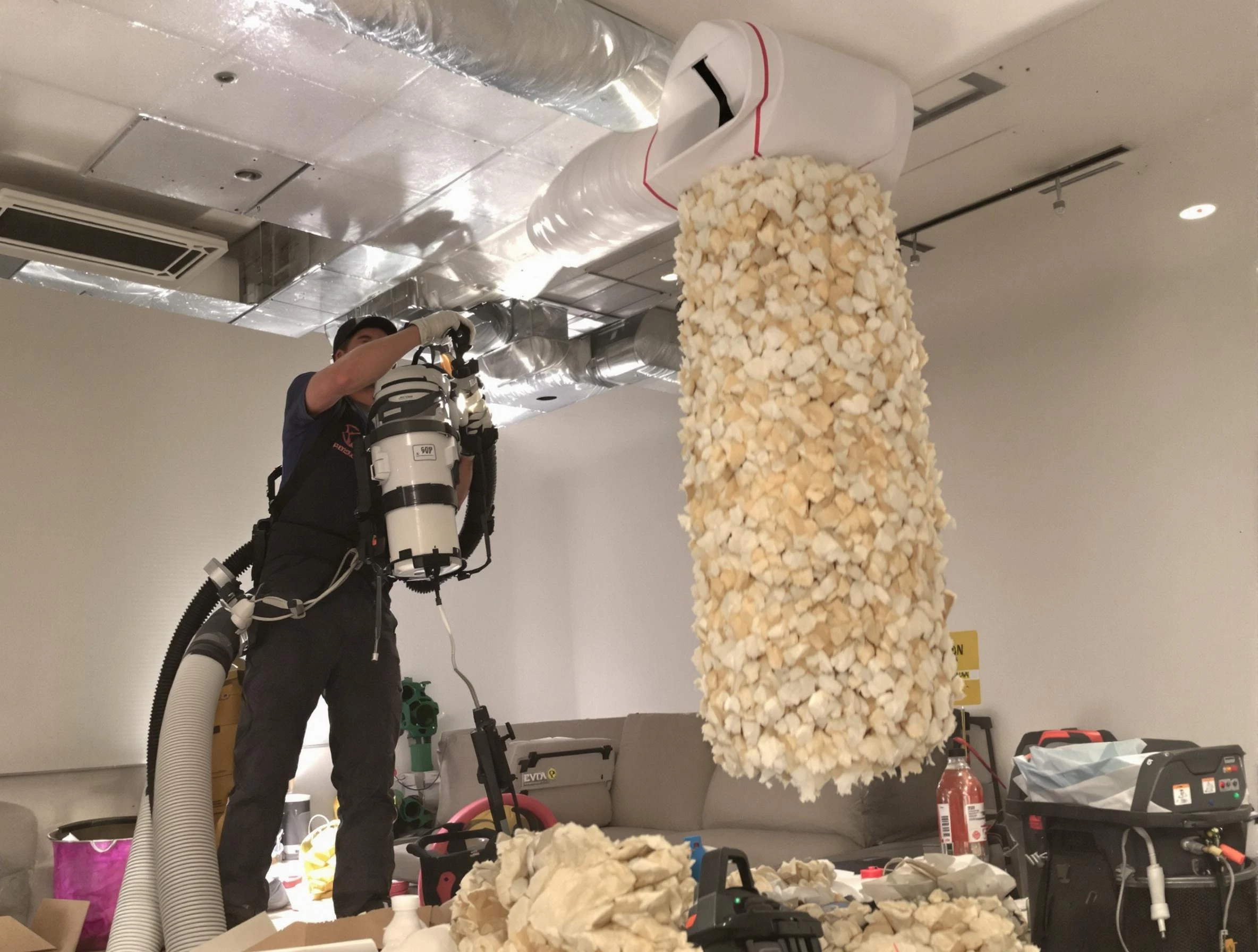 West Haven Air Duct Cleaning technician performing precision vacuum insulation removal in a residential property in West Haven
